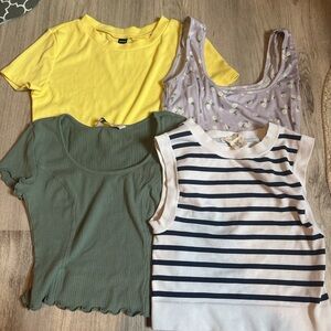 Yellow, Green, and Striped Women's Tops Set